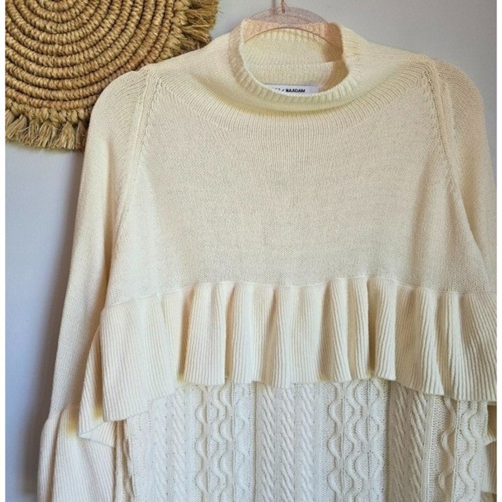 Project Naadam Volta Ivory Ruffle Cable Knit Funnel Neck Sweater SZ Large Boho - Picture 5 of 10